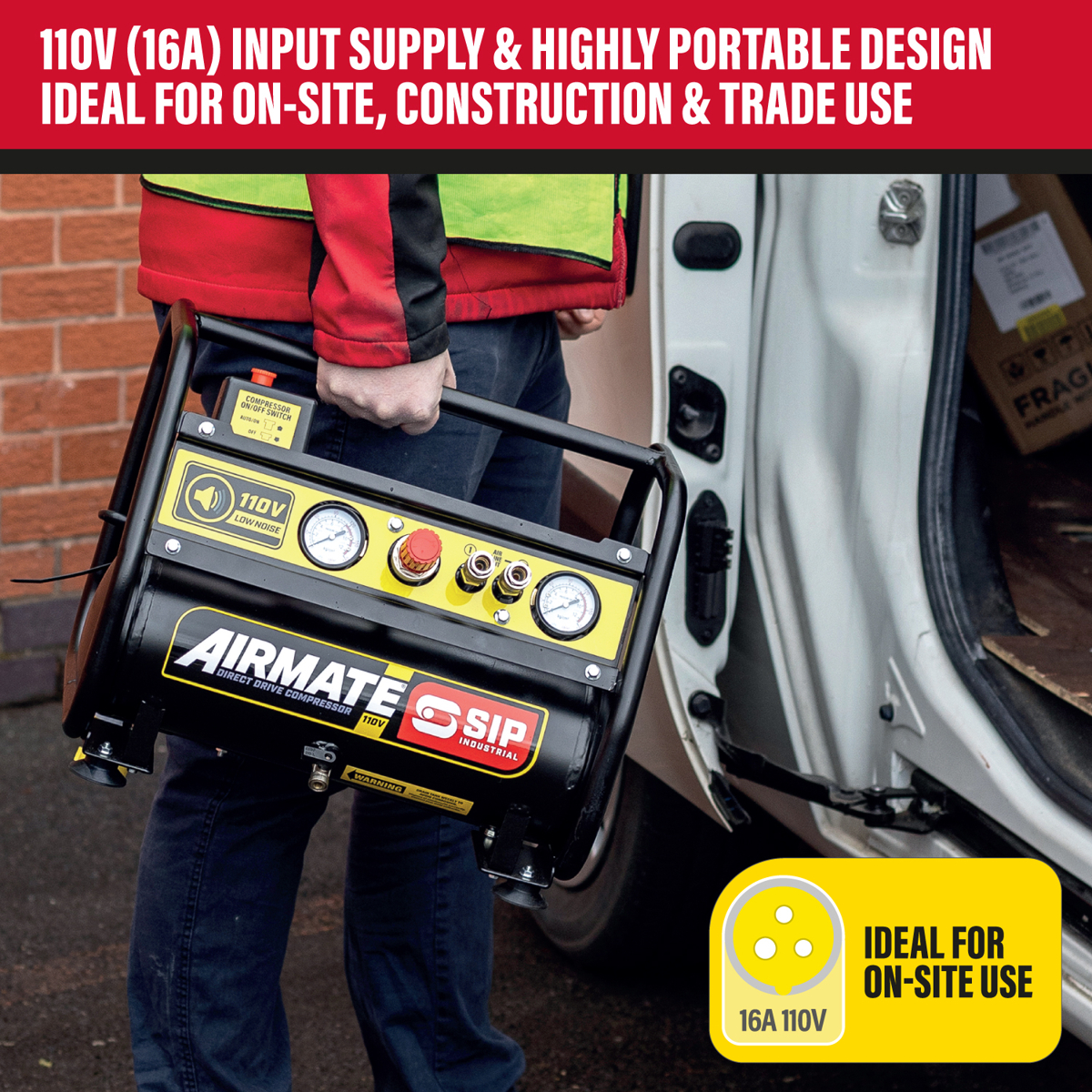 SIP AIRMATE® 110V 6L 1.5hp Low Noise Oil-Free Direct Drive Compressor